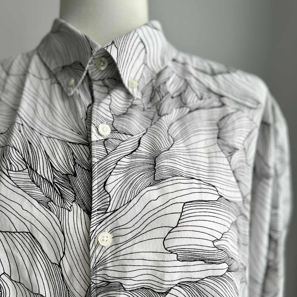 Selected Homme Warm White w/ Black Linear Print Lyocell–Cotton Men’s Shirt - XXL